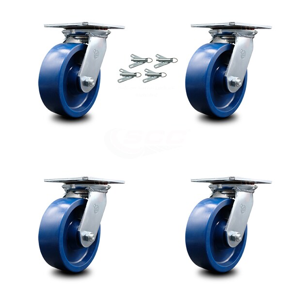 6 Inch Solid Poly Caster Set with Ball Bearings and Swivel Locks